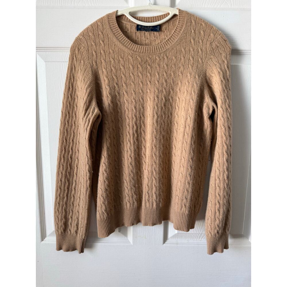 Brooks Brothers Camel Brown Italian Cashmere Cable Knit Sweater Womens Large
